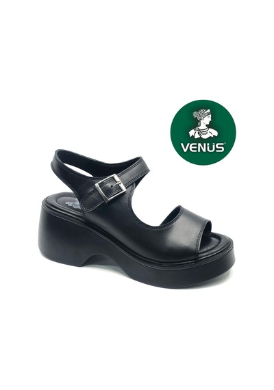 Venüs Buzzard Hakiki Deri Comfort Ortopedik Kadın Sandalet Siyah