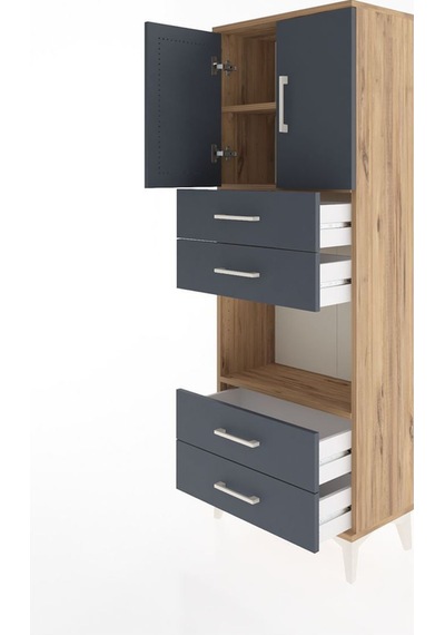 Arges Dolap 3 Raflı 4 Çekmeceli 2 Kapaklı 60x30x163 Çam-antrasit Atlas Çam