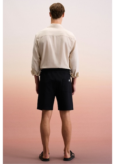 Grimelange TYRONE Erkek Beli Lastikli Arka Tek Cepli Relaxed Fit Siyah Şort