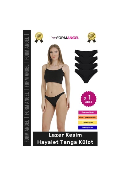 Form Angel Külot Lazer Kesim İz Yapmaz Dikişsiz Esnek Rahat Toparlayıcı Kadın Hayalet Tanga Külot - 1 Adet Siyah