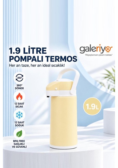 1.9 Litre Termos Çay Termosu Su Termosu Sarı Sarı Açık Sarı