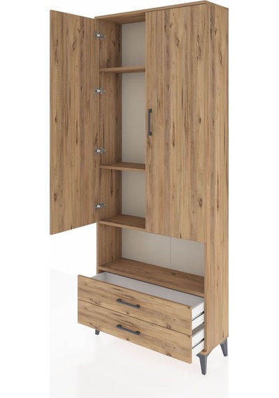 Arges Dolap 4 Raflı 2 Çekmeceli 2 Kapaklı 88x30x221 Çam-çam Atlas Çam