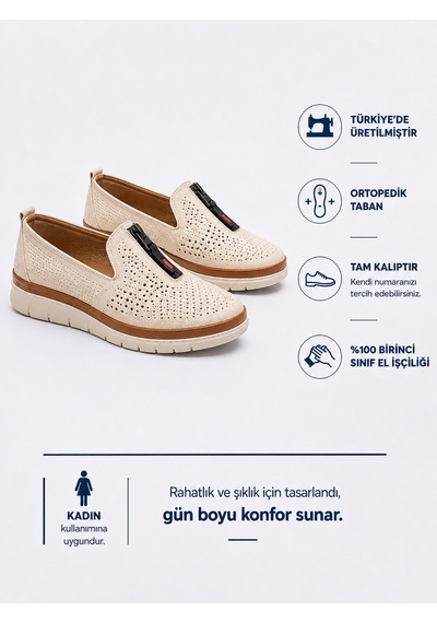 Homiro Kadın Nefes Alan Hafif Loafer Bej