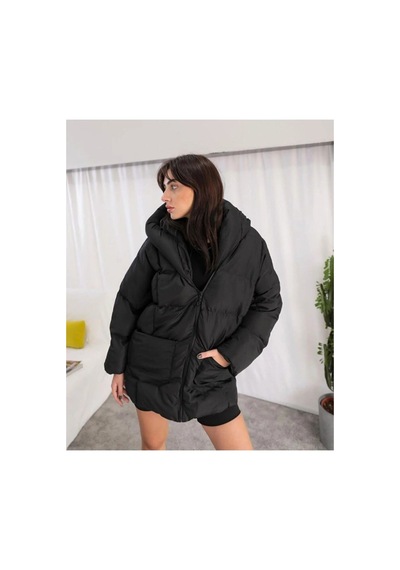La Querta Kapüşonlu Oversize Şişme Mont - Siyah Qq1 Qq1