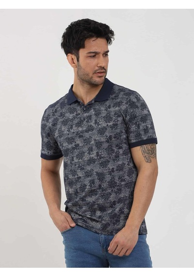Dufy Lacivert Erkek Slim Fit Desenli Polo Yaka Tshirt - 105239-lacivert Lacivert