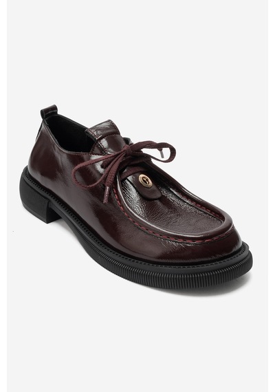 Luvishoes Luvi Shoes Band Bordo Kırışık Rugan Hakiki Deri Bağcıklı Kadın Loafer Ayakkabı Bordo