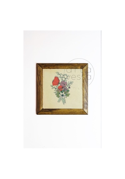 Artavessa Masif Ahşap Çerçeveli Taş Tablo Pano 16 x 16 cm - Bahar ve Çiçek 6