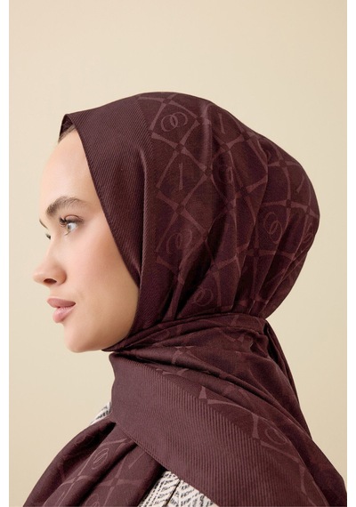 İmannooor İman I Kafes Kızıl Kahve Tencel Pamuk İpek Şal 70x200