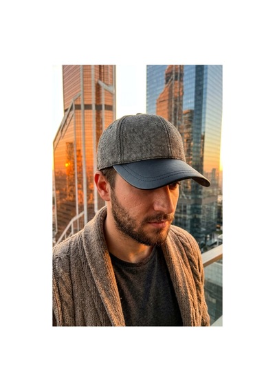 Emybox Deri Siperlikli Kaşe Kadife Şapka Unisex Kışlık - Ayarlanabilir Urban Stil Baseball Cap Gri