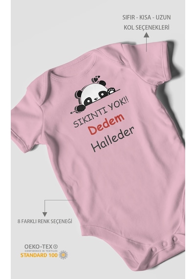 Sıkıntı Yok Dedem Halleder Baskılı Bebek Zıbını Çıtçıtlı Body %100 Pamuk Kısa Kol Koyu Pembe