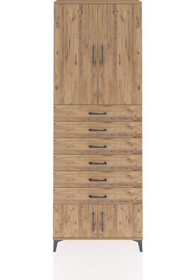 Arges Dolap 3 Raflı 6 Çekmeceli 4 Kapaklı 88x30x243 Çam-çam Çam