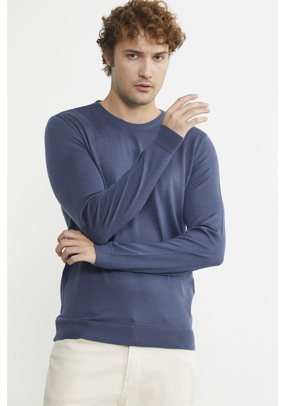 Sementa Erkek Sıfır Yaka Basic Triko Kazak - Indigo 001