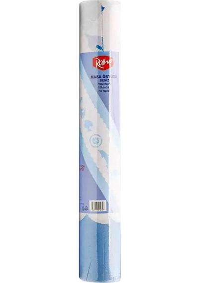 Roll-up Tek Kullanımlık Kağıt Laminelli Masa Örtüsü - 100x150 Cm. - Deniz Desenli -16 Yaprak 1 Rulo Beyaz