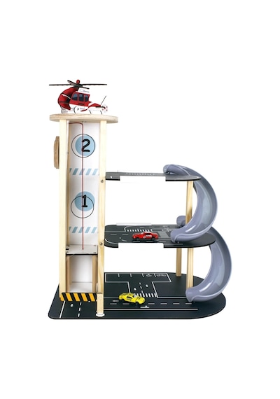 Ahşap Asansörlü Otopark - Üç Katlı Garaj Seti - Hotwheels Garaj Seti - Otopak Seti - Kaydıraklı Gara