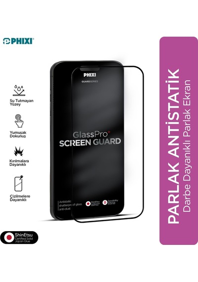 Phixi Premium Guard Parlak Cam Ekran Koruyucu Apple Uyumlu iPhone X Antistatik, Su Tutmaz, Tam Kaplama