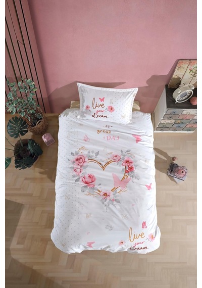 %100 Pamuk Tek Kişilik Nevresim Takımı Dream V1 Bej Diğer