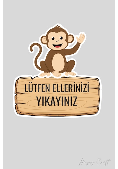 Sevmli Maymun Sticker Lütfen Ellerinizi Yıkayınız Etiketi Standart