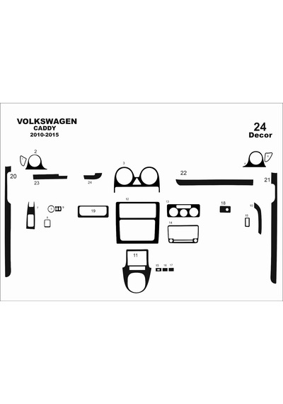 Volkswagen Caddy Torpido Kaplama 2010-2015 24 Parça Piano Black