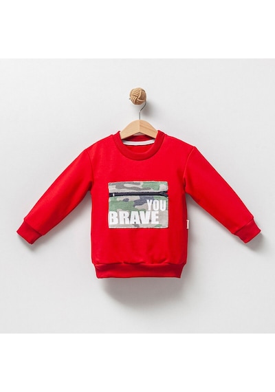 Overdo Kids Erkek Çocuk %100 Pamuklu Kamuflaj Cepli Sweatshirt Mavi