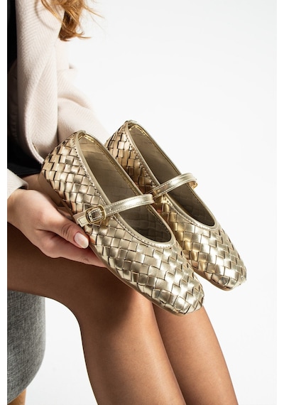 Dabab Shoes Elvıa Gold Kadın Örgü Dokulu Bilekten Bantlı Tokalı Mary Jane Düz Ayakkabı Babet Altın Dabab Shoes Elvıa Gold Kadın Örgü Dokulu Bilekten Bantlı Tokalı Mary Jane Düz Ayakkabı Babet Altın