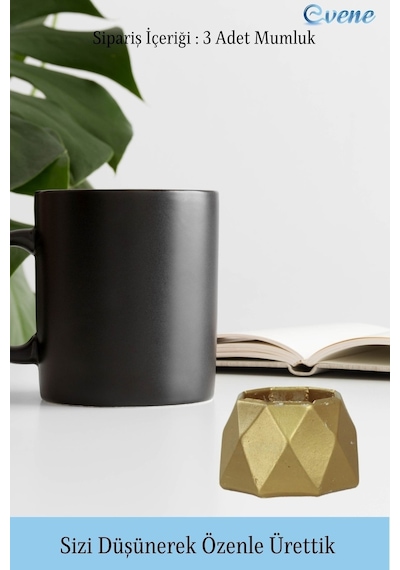Mumluk Şamdan 3 Adet Tealight Uyumlu Poly 1 Küçük Model - Altın