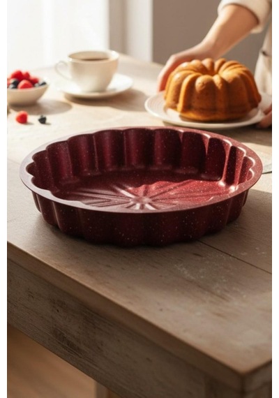 Granit Efektli Kek Kalıbı, Tart Taklıbı Kırmızı 28cm
