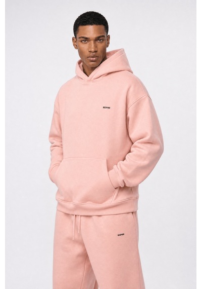 Erkek Respire Basic Oversize Hoodie Pembe