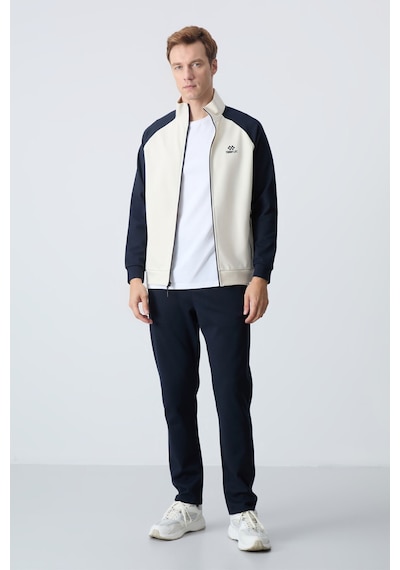 Tommy Life Bej Lacivert Dik Yaka Çift Renk Rahat Form Klasik Paça Erkek Eşofman Takımı - 85113 Bej