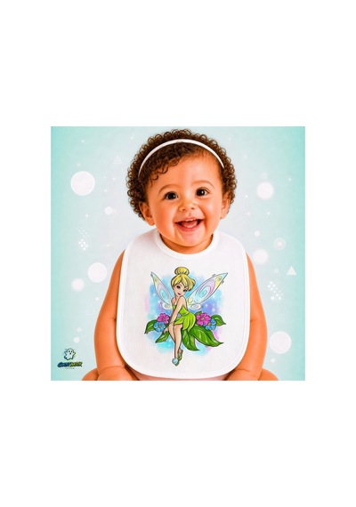 Tinker Bell Keten Bebek Mama Önlüğü Yumuşak - Emici - Yıkanabilir - Özel Tasarım P196 Çok Renkli