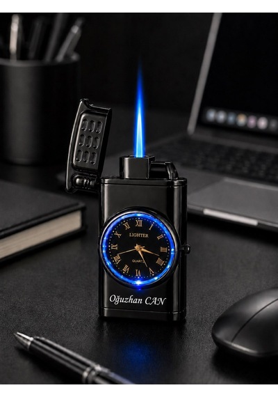 Özel Prestij Premium Saat Tasarım İsime Kişiye Özel Metal Çakmak Hediye Dolu Gönderim Gr