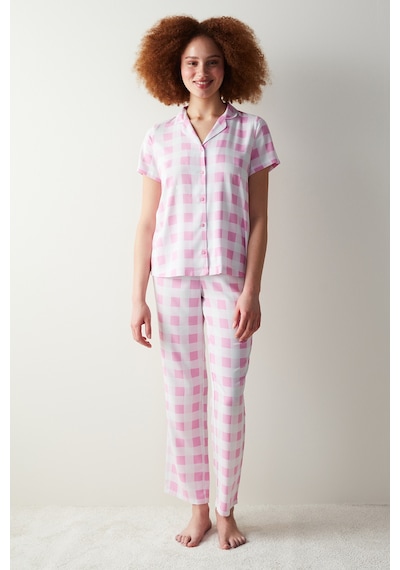 Penti Gingham Pembe Gömlek Pantolon Pijama Takımı Pembe
