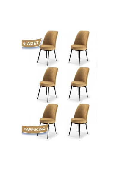 Canisa Dexa Serisi, Üst Kalite Mutfak Sandalyesi, 6 Adet Cappucino Sandalye, Metal Siyah Iskeletli Sandalye Cappucino Ayaklar Siyah