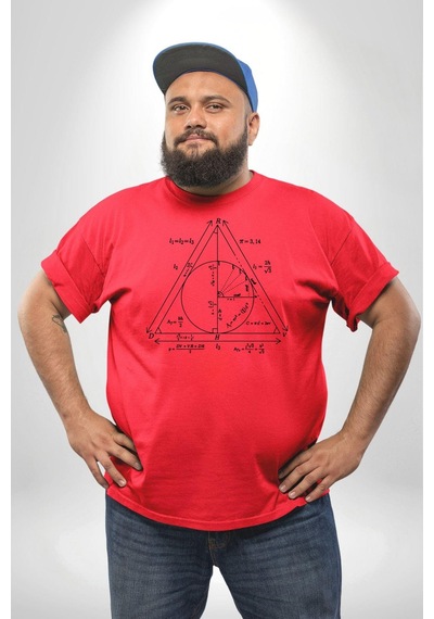 Angemiel Pisagor Çember Matematik Kırmızı Büyük Beden Erkek Kadın Unisex Basic Ön Baskılı Tişört Kırmızı