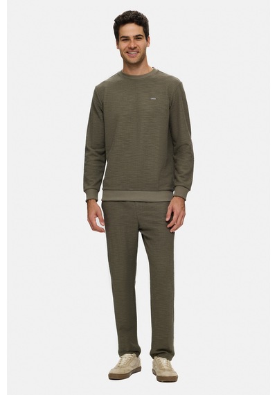UCLA Luca Haki Bisiklet Yaka Krinkıl Hafif Kumaş Metal Logolu Standard Fit Erkek Sweatshirt