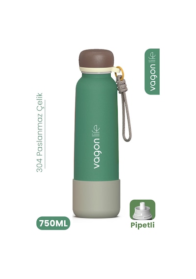 750 Ml Pipetli Sızdırmaz Paslanmaz Çelik Termos Matara El Askılı Bpa İçermez 750ml 1106ff Yeşil