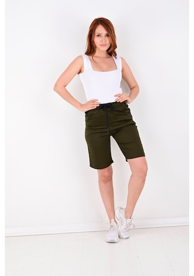Black Steel Kadın Gabardin Şort-7100 Haki