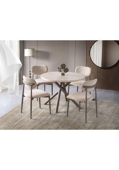 Truva Polo Yuvarlak Açılır Mdf Mutfak Masa Sandalye Takımı 104cm Bej