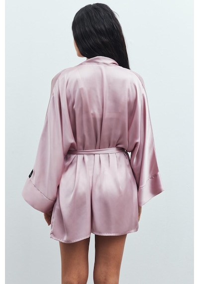 Fumée Gül Kurusu Kısa Saten Sabahlık / Kimono Pembe