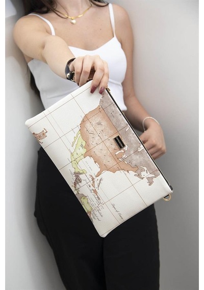 Silver Polo Sp1034 Kadın Portföy & Clutch Harita Bej-a.taba