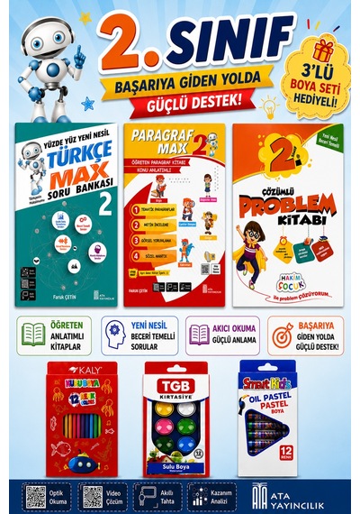 2.sınıf Türkçe Max-paragraf Max-çözümlü Problem Kitabı Seti Boya Seti Hediyeli