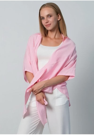 Pera Moda Önden Bağlamalı Uzun Kimono Yazlık İnce Gömlek Hırka Modeli Pembe