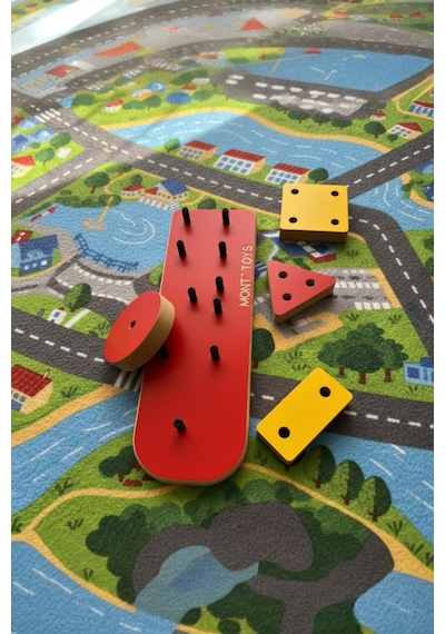 Montessori 4 Parça Renkli Geometrik Eğitici Ahşap Puzzle
