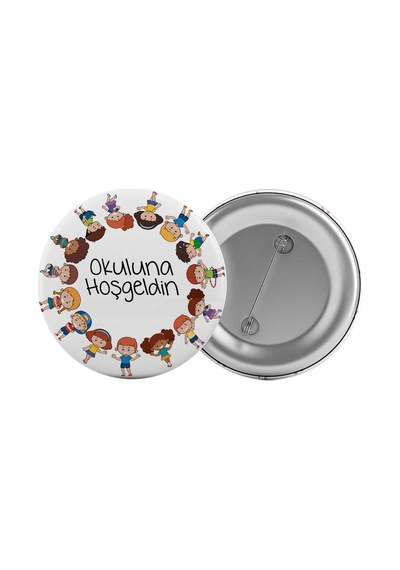 Okuluna Hoş Geldin Çanta Rozeti 20 Adet En Büyük Boy 5.8cm İğneli Broş