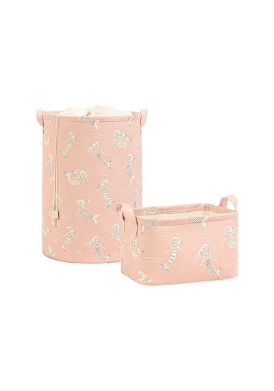 Ocean Home Textile 2'li Çocuk Odası Deniz Kızı Sepet Set 1 Adet 30 X 21 X 18 / 36 X 50 Cm Pudra