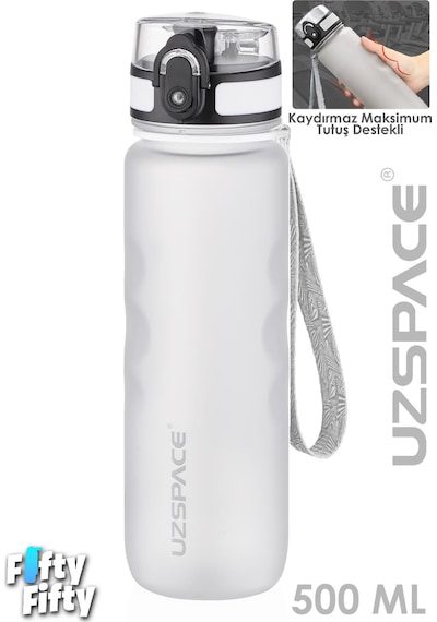Uzspace 500 Ml Kaydırmaz Maksimum Tutuş Destekli Tritan Su Matarası -ffuz1215 Beyaz