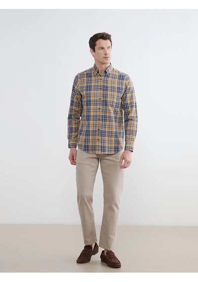 Lc Waikiki Sarı Regular Fit Ekose Desenli Gabardin Erkek Gömlek