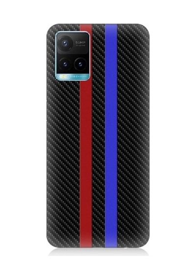 Vivo Y53s Uyumlu Bordo Mavi Karbon Desenli Silikon Kılıf