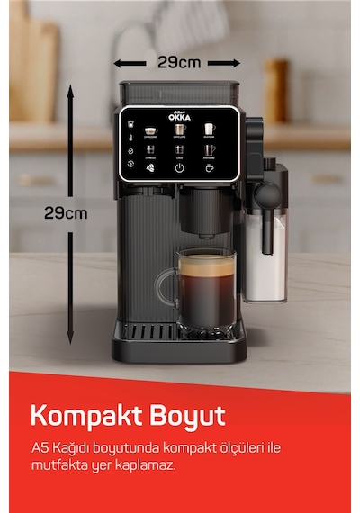 Arzum OK0047 Okka Barista Compact 1400 W Süt Hazneli 15 Bar Basınçlı Otomatik Espresso Makinesi