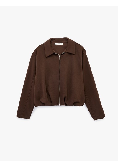 Koton Rahat Kalıp Uzun Kollu Polo Yaka Fermuarlı Sweatshirt Kahverengi 6sal10330ık Kahve