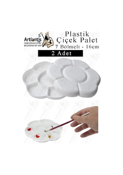 Plastik Çiçek Palet 2 Adet Çiçek Boya Paleti 7 Hazneli 16 Cm Resim Boyama Paleti Fırça Hediyeli Sanatsal Hobi
